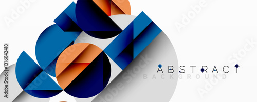 Abstract geometric artwork with overlapping circles and gradients, circle square triangle shapes background featuring sharp angular cuts, smooth shading, and structured layered composition