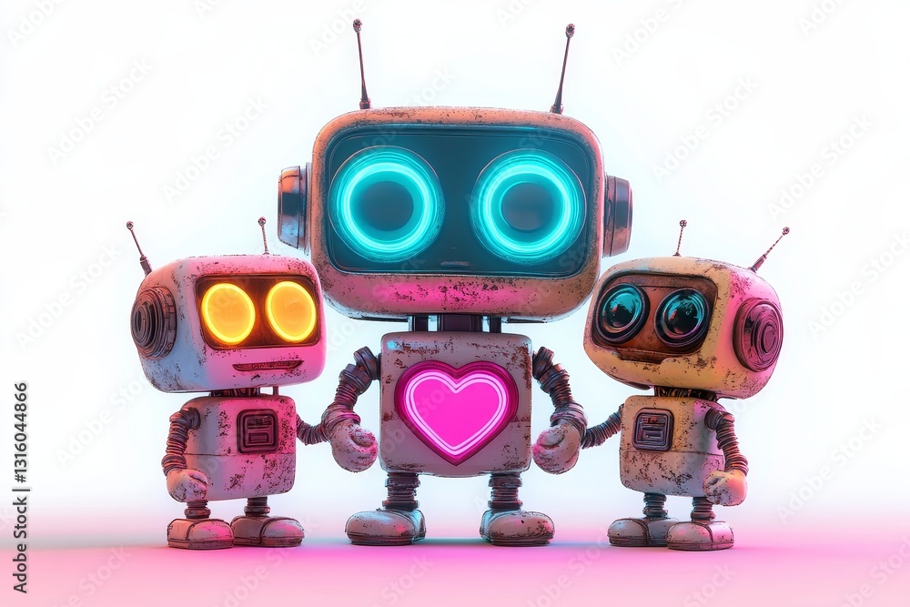 Naklejka premium Robotics and family united by a heart symbolize the love and innovation of futuristic technological concepts