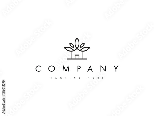 nature house farm eco line logo concept. home with leaves logo design.