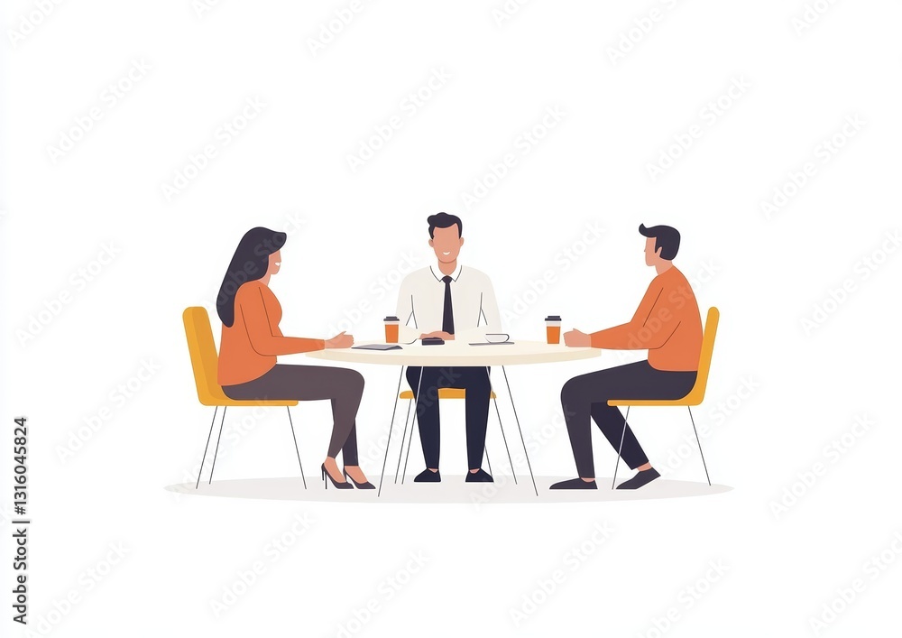 Fototapeta premium Three Business Professionals Are Meeting Around A Table In Pixel Art Illustration For Teamwork And Collaboration Concepts.Pixel Art Illustration. Minimalist Style. Business Professionals At A