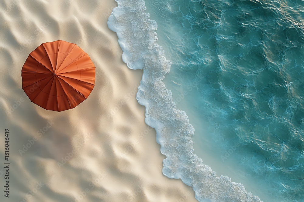 Fototapeta premium Yellow umbrella with blue sea and sunny day. 