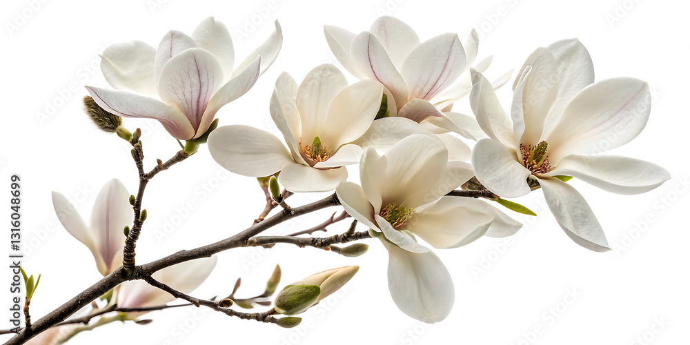 Elegant Magnolia Flowers on Branch - Isolated on White Background, Transparent PNG, AI Generated Elegant Magnolia Flowers on Branch - Isolated on White Background, Transparent PNG, AI Generated