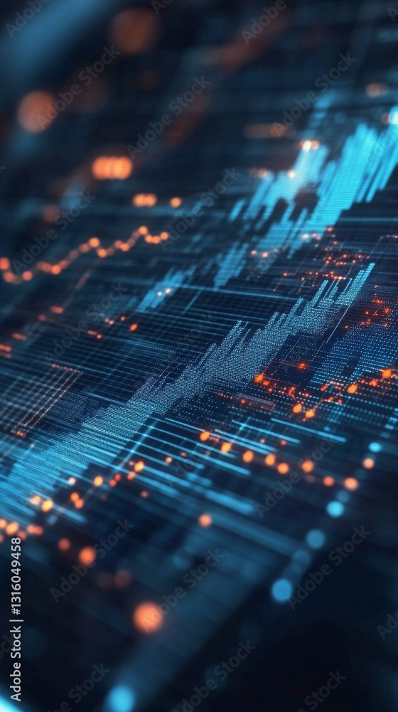 Abstract Digital Data Visualization with Blue and Orange Color Scheme on a Futuristic Background Abstract Digital Data Visualization with Blue and Orange Color Scheme on a Futuristic Background