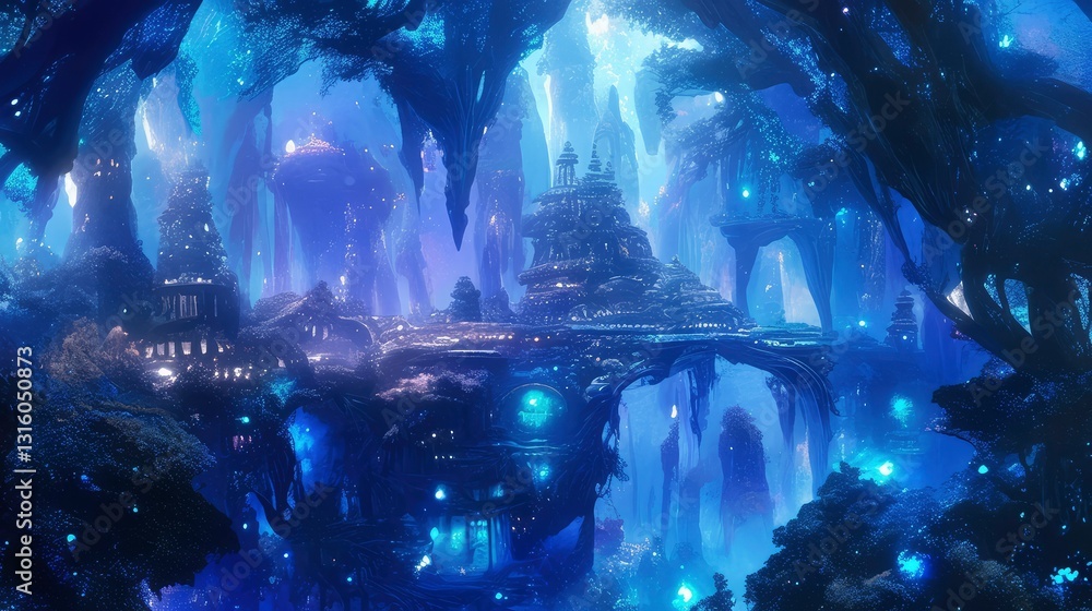 Obraz premium Enchanting Luminescent City in a Crystal Cave