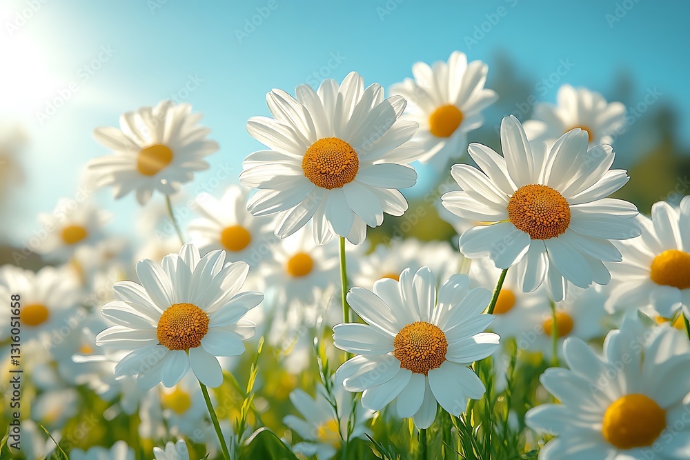 Fototapeta premium White Daisies Blooming with sunny day