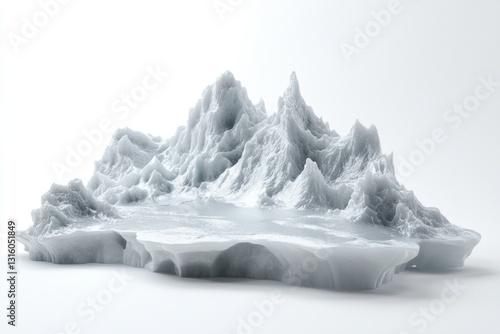 A striking abstract sculpture resembling an ice mountain landscape, showcasing unique textures and shapes against a clean white background, perfect for artistic projects.