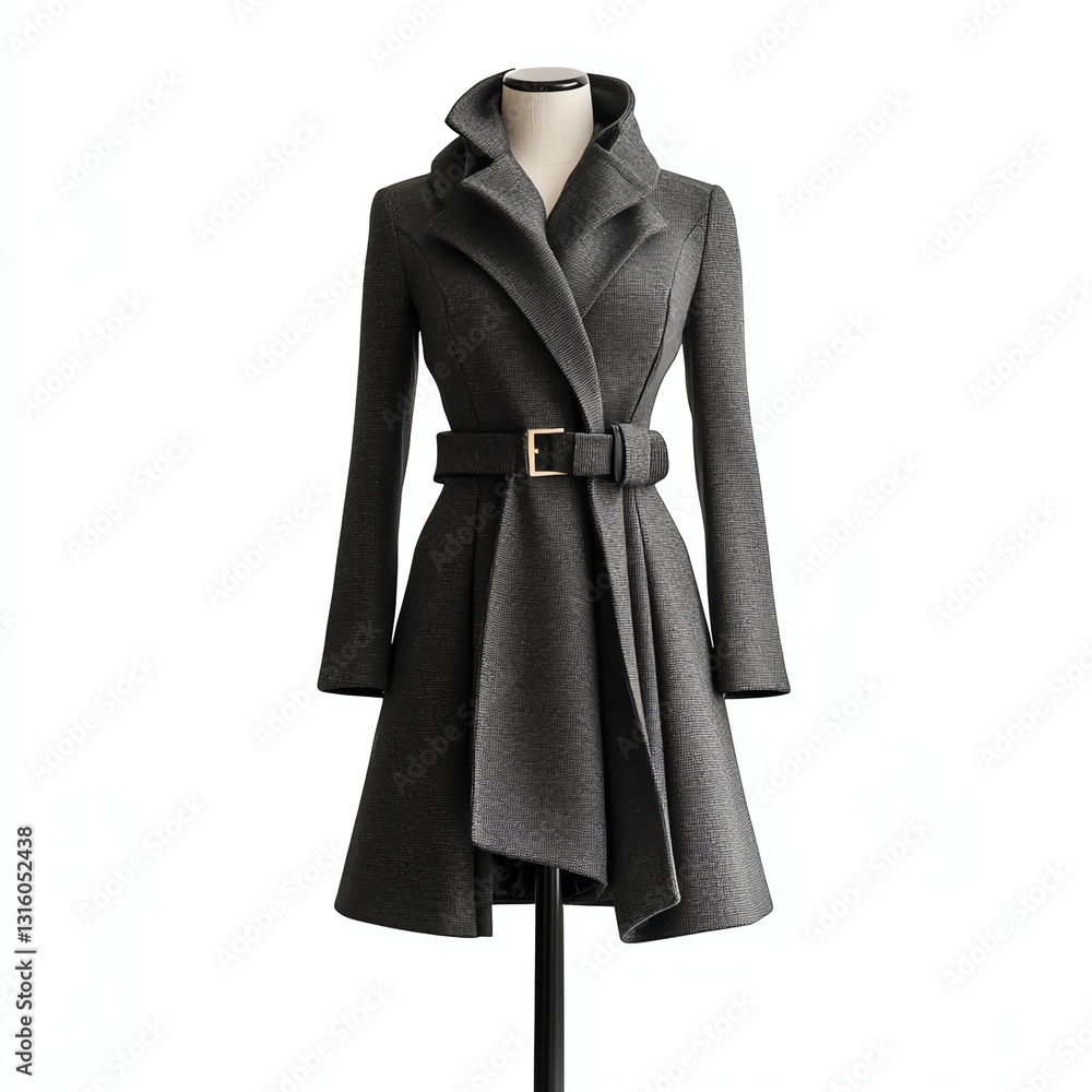 Stylish gray coat on a mannequin with elegant design and modern silhouette. Stylish gray coat on a mannequin with elegant design and modern silhouette.