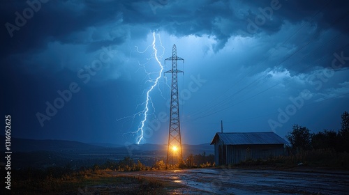 Wallpaper Mural Lightning strikes near a power line during a storm Torontodigital.ca