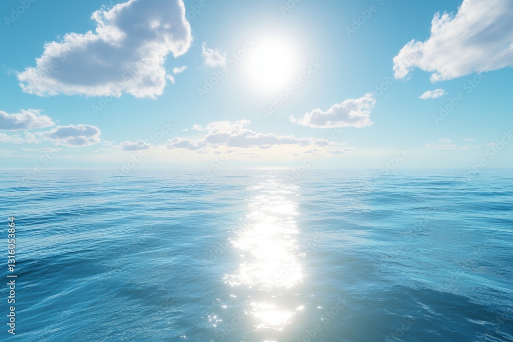 A stunning view of a serene ocean under a bright blue sky filled with soft clouds. The sunlight reflects beautifully on the water, creating a tranquil atmosphere. A stunning view of a serene ocean under a bright blue sky filled with soft clouds. The sunlight reflects beautifully on the water, creating a tranquil atmosphere.