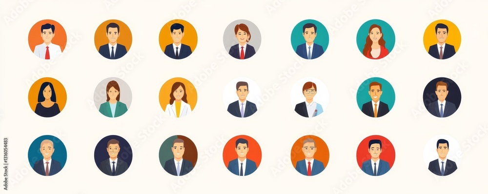 Business characters, business work, job positions. Set of simple, circle shaped flat style business illustrations Business characters, business work, job positions. Set of simple, circle shaped flat style business illustrations