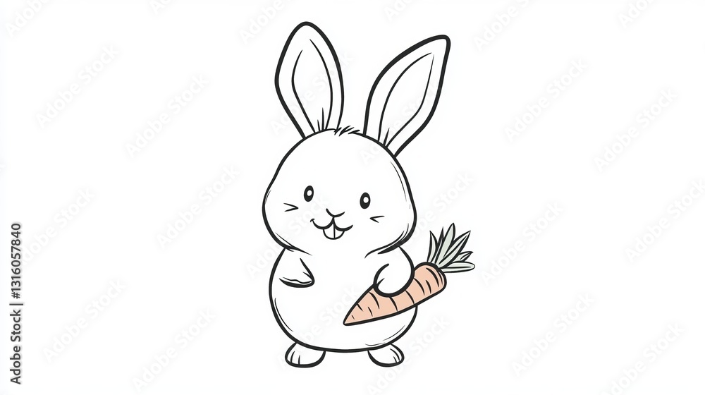 Cute cartoon rabbit holding carrot in a cheerful and playful pose Cute cartoon rabbit holding carrot in a cheerful and playful pose