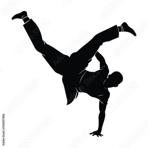 Silhouette of a Capoeira Fighter Demonstrating Impressive Mid-Handstand Balance Skill
