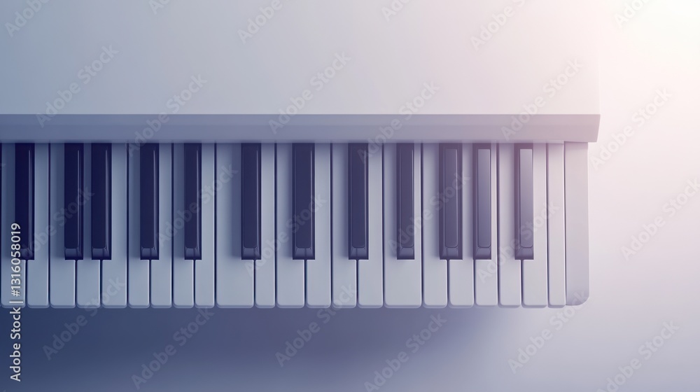White Piano Keys Minimalist Top View Soft Light Background White Piano Keys Minimalist Top View Soft Light Background