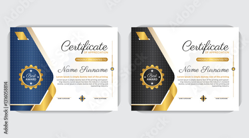 Unique modern luxury stylish shapes idea, creative layout, with pattern, print ready award design, certificate poster template, elegant gold certificate design, Professional diploma certificate

