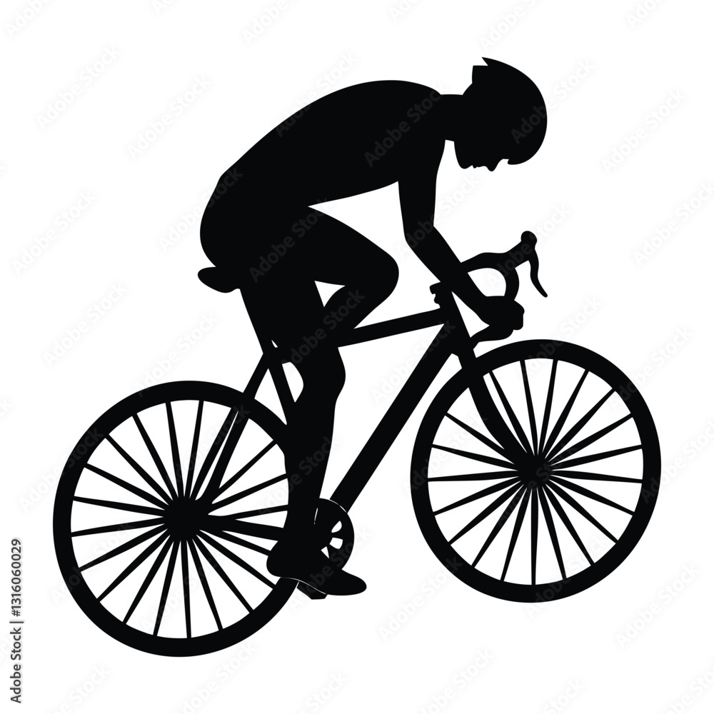 Naklejka premium Silhouette of a Cyclist Braking Suddenly While Leaning Aggressively on Road