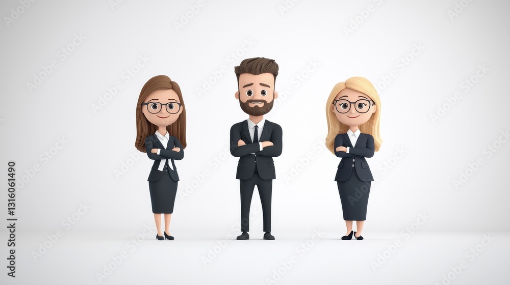 Diverse Business Team Cartoon Characters, Professionals, Crossed Arms, Office Attire, Standing, Cooperation, Leadership, Unity. Diverse Business Team Cartoon Characters, Professionals, Crossed Arms, Office Attire, Standing, Cooperation, Leadership, Unity.