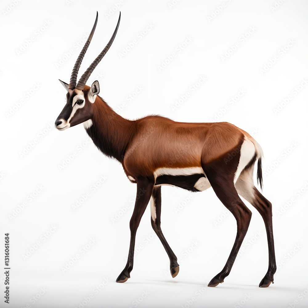 Fototapeta premium Sable Antelope Walking on White Background