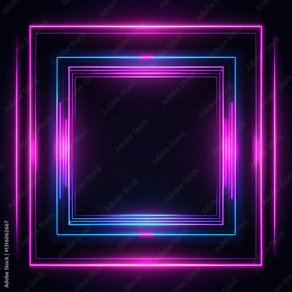 Neon Square Frame, Glowing Lines, Abstract Background Neon Square Frame, Glowing Lines, Abstract Background
