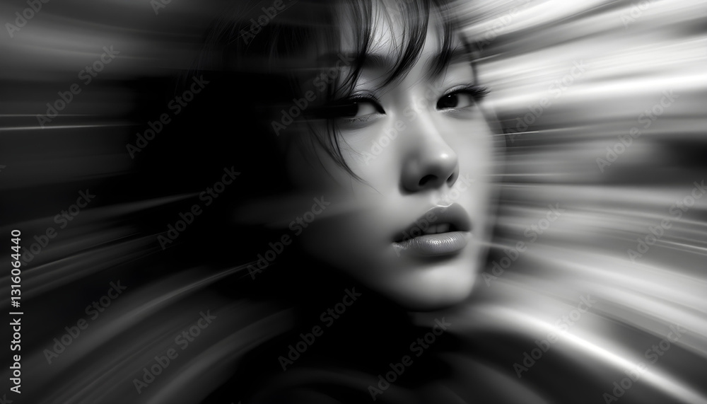 Obraz premium ファンタジーストーリー（モノクロームに刻まれた、一瞬のモノローグ—静寂の中で紡がれる女性の想い）