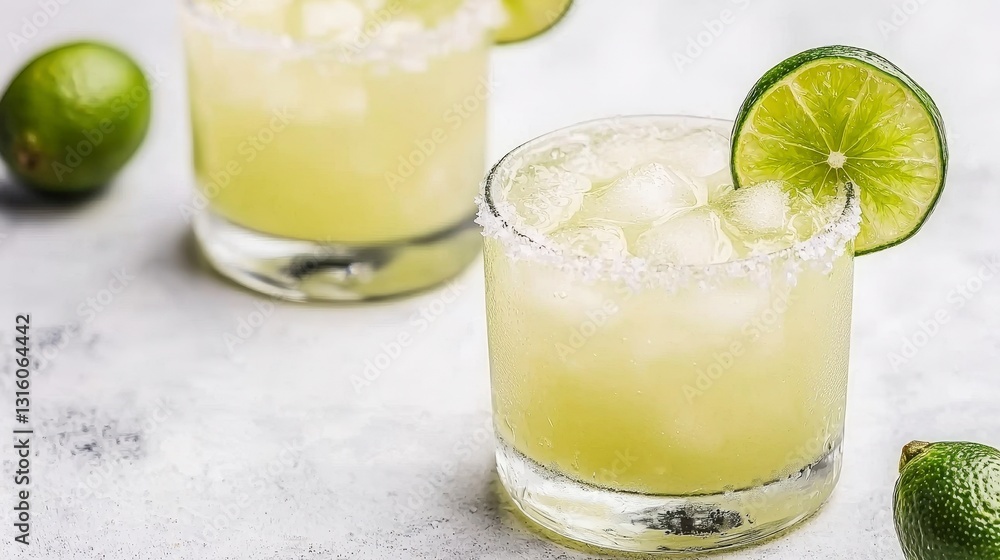 Refreshing Lime Margaritas Ice Cubes Salt Rim Summer Drinks Refreshing Lime Margaritas Ice Cubes Salt Rim Summer Drinks
