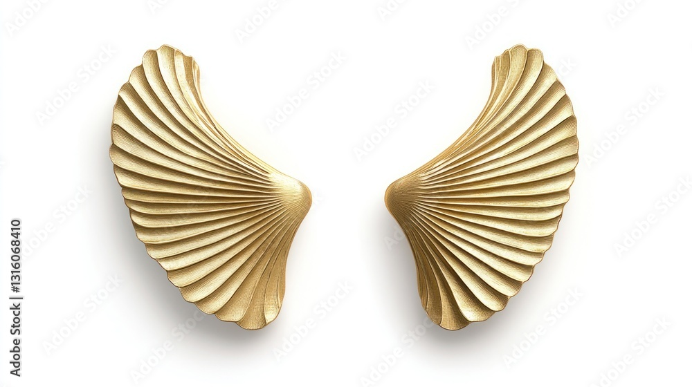 Fototapeta premium Gold Wing-Shaped Earrings on White Background