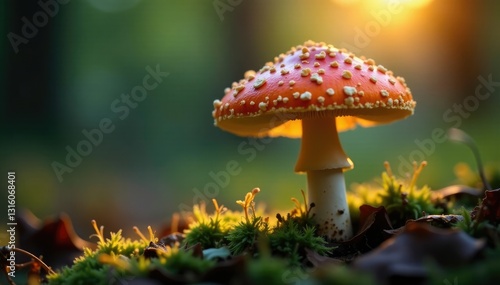 Wallpaper Mural Softly glowing cap of a mushroom in fading light, mycology, sunlight filter, Torontodigital.ca