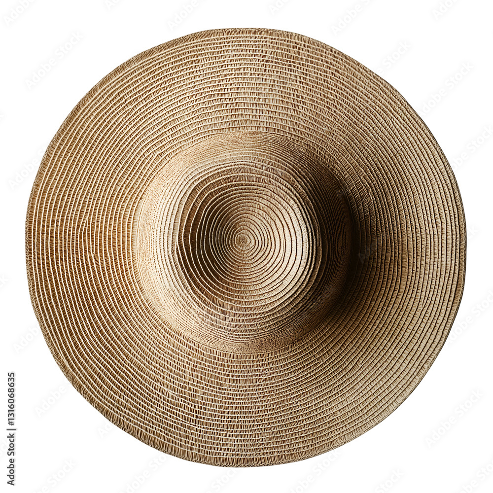 Overhead View of Summer Straw Hat with Circular Pattern and Brim Overhead View of Summer Straw Hat with Circular Pattern and Brim