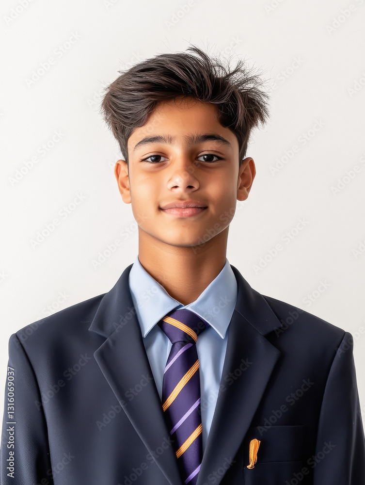 a handsome Indian school teenage.his hair is stylish but as per as school discipline a handsome Indian school teenage.his hair is stylish but as per as school discipline