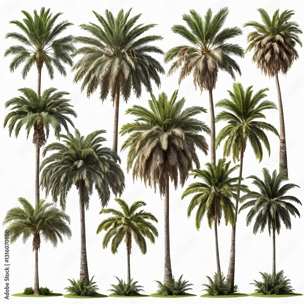 Obraz premium Collection of Palm Trees Isolated on White Background