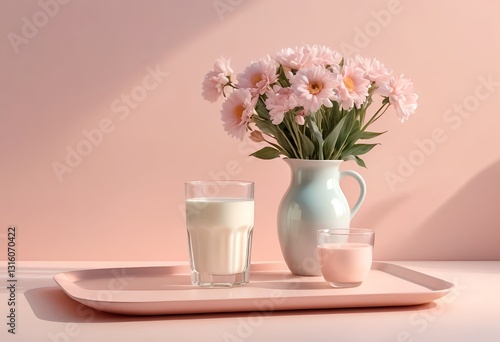 Wallpaper Mural Pink Milk and Flowers Still Life Torontodigital.ca