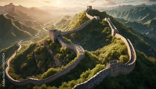 Majestic Great Wall of China at Sunrise