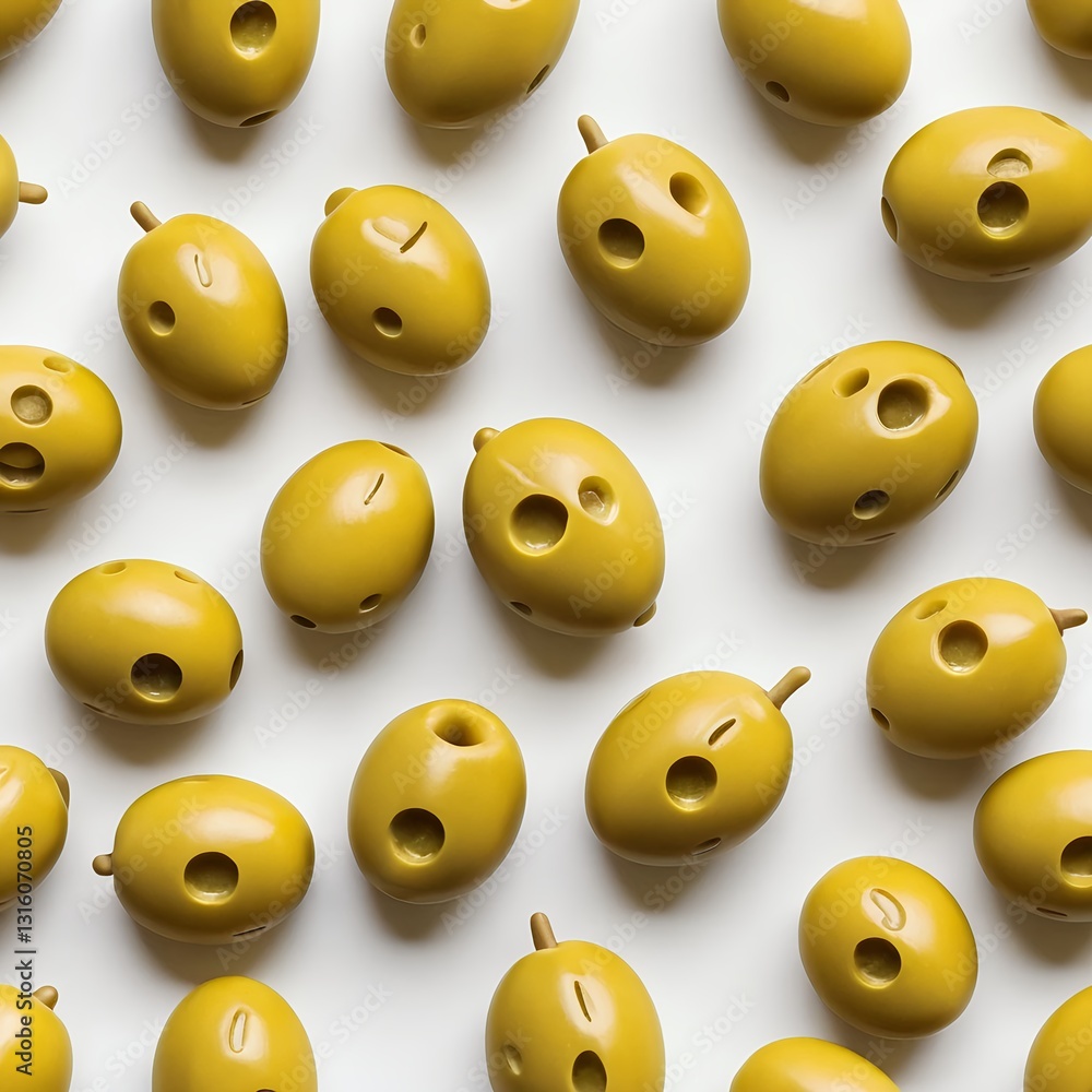 Fototapeta premium Pattern of Green Olives on White Background