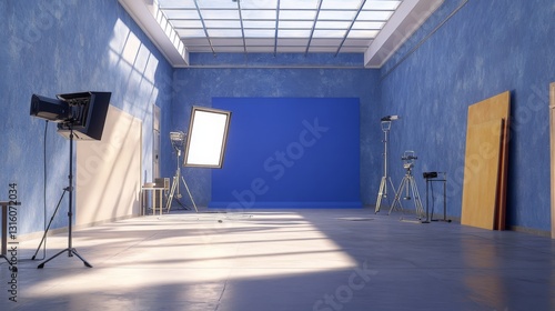 Bright Blue Studio with Matte Canvas and Light Texture
