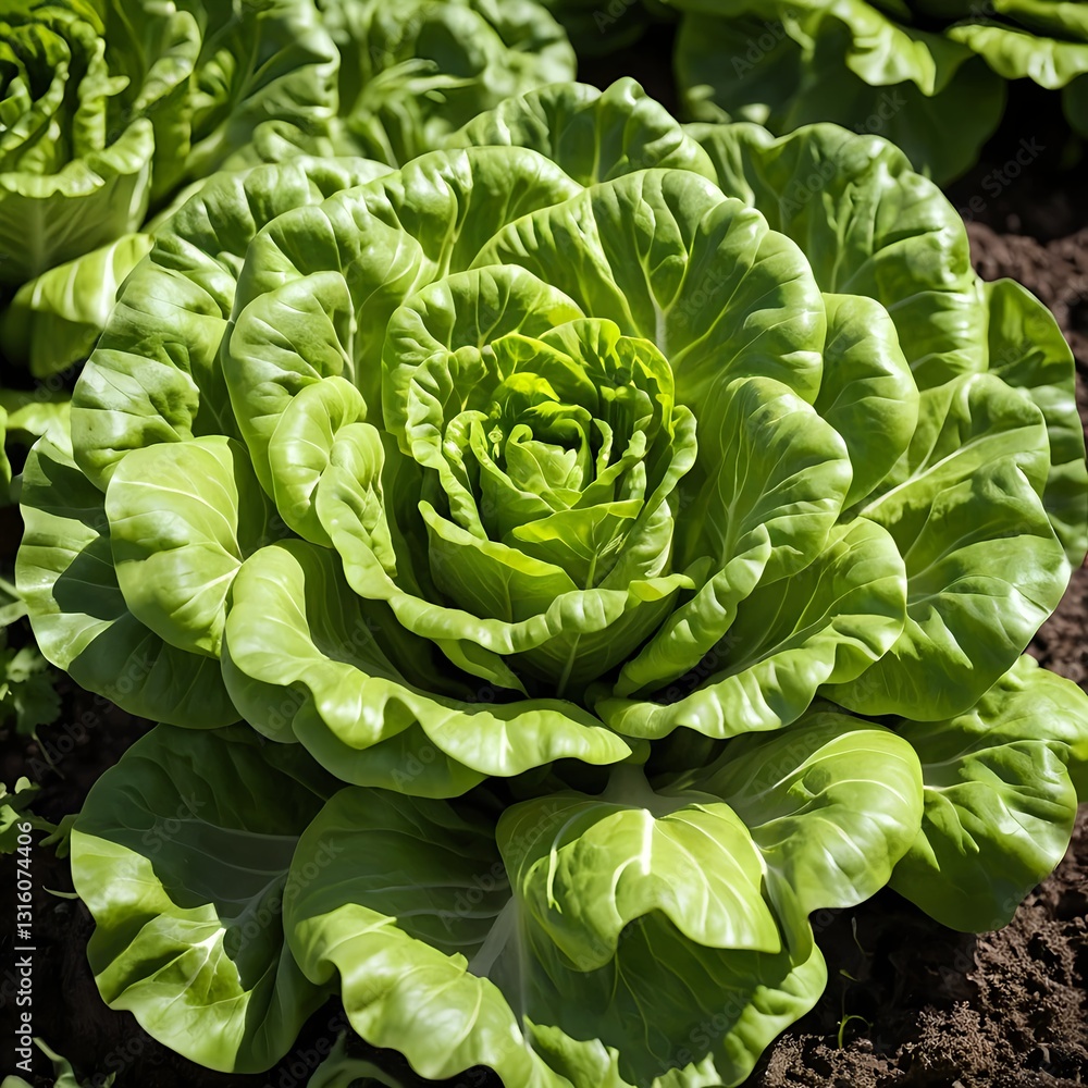Obraz premium Fresh Green Lettuce Growing in Garden