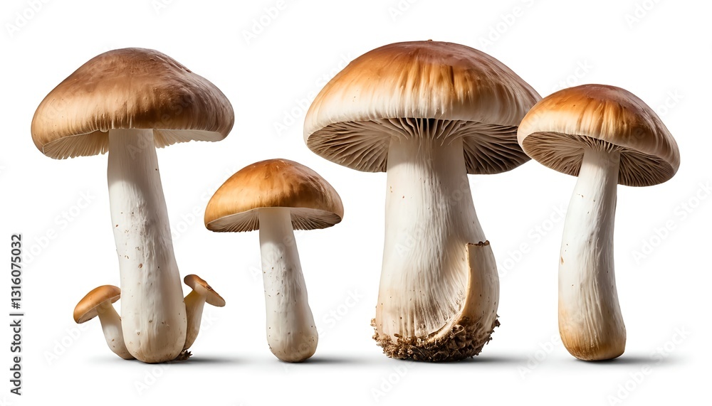 Four Brown Mushrooms Isolated on White Background Four Brown Mushrooms Isolated on White Background