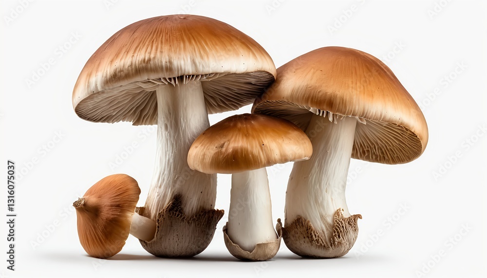 Group of Brown Mushrooms on White Background Group of Brown Mushrooms on White Background