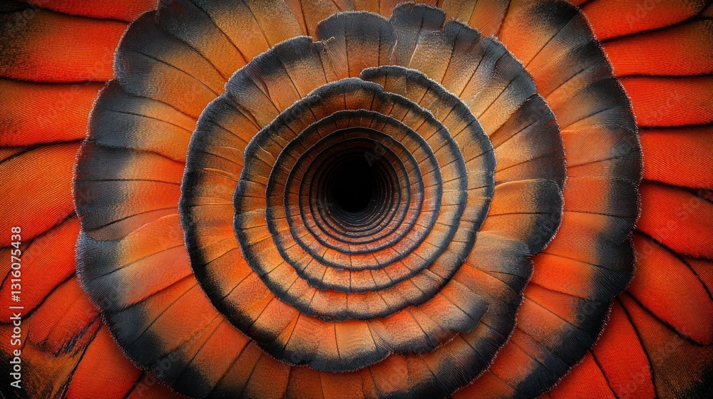 Fototapeta premium Abstract swirling orange feather tunnel