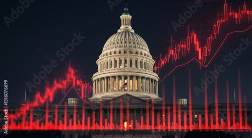 U.S. Capitol Building with dynamic stock market chart overlay. Politics