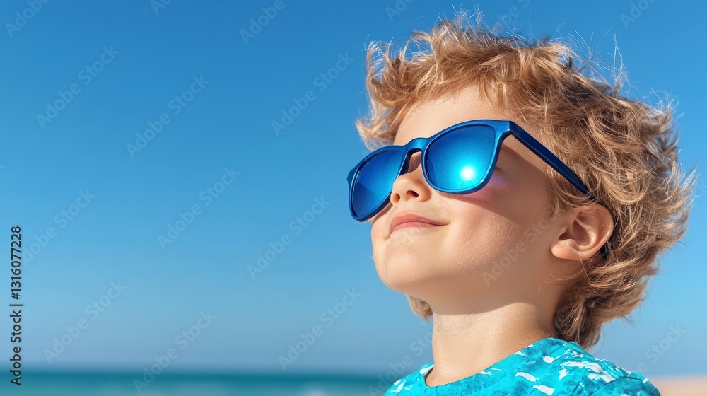 Happy Child in Sunglasses at Beach Summer Fun Happy Child in Sunglasses at Beach Summer Fun