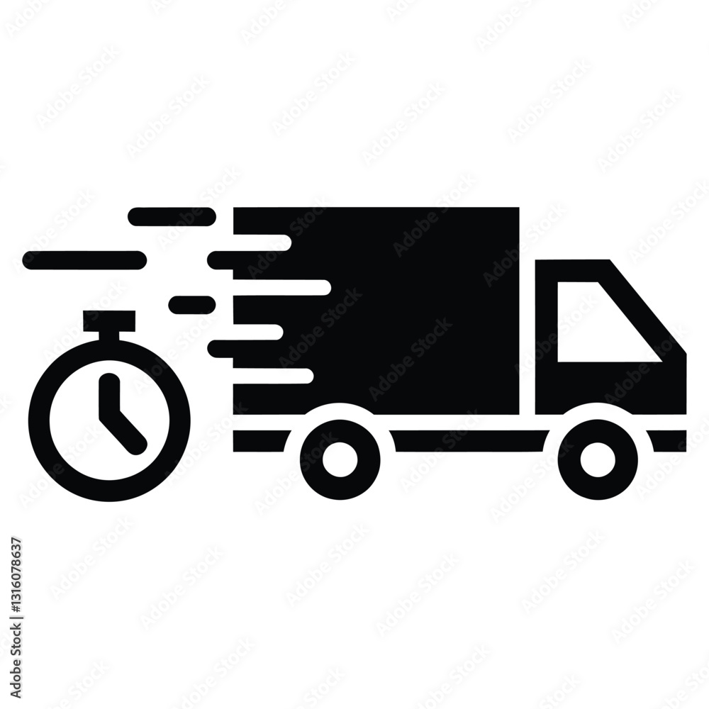 Fast Delivery Truck Icon with Speed and Timer Symbol Fast Delivery Truck Icon with Speed and Timer Symbol