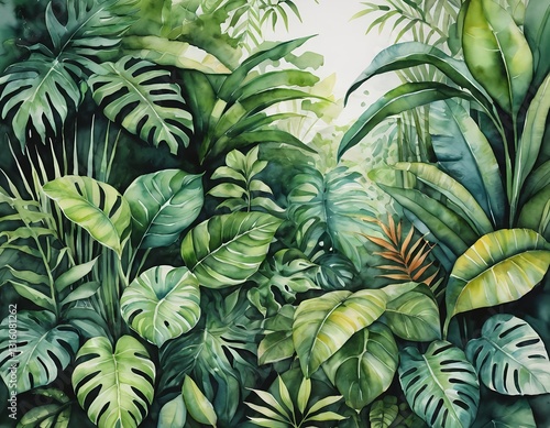 Wallpaper Mural Lush Tropical Foliage Watercolor Painting Torontodigital.ca