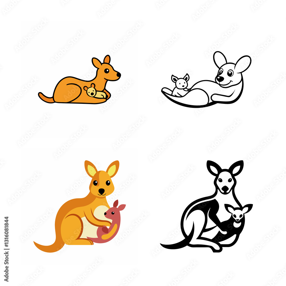 Fototapeta premium Sticker design A kangaroo lying down with its baby joey peeking