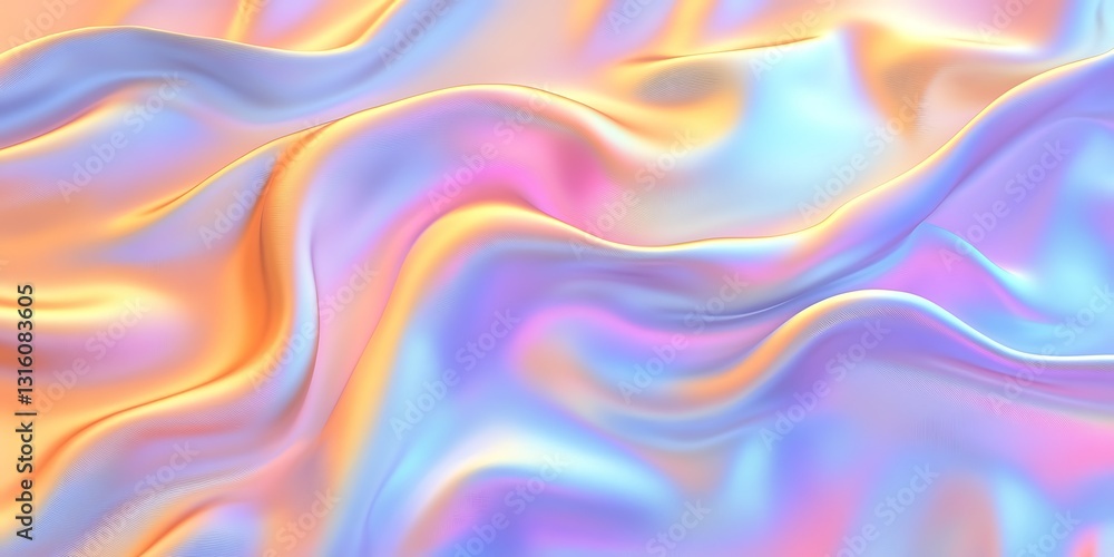 Fototapeta premium Iridescent fabric, flowing waves, abstract background