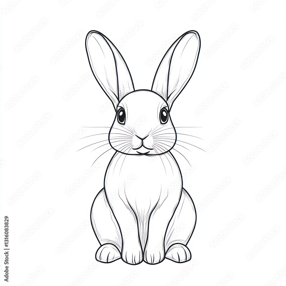 Clean white background with a simple bunny outline for Easter and spring. Clean white background with a simple bunny outline for Easter and spring.