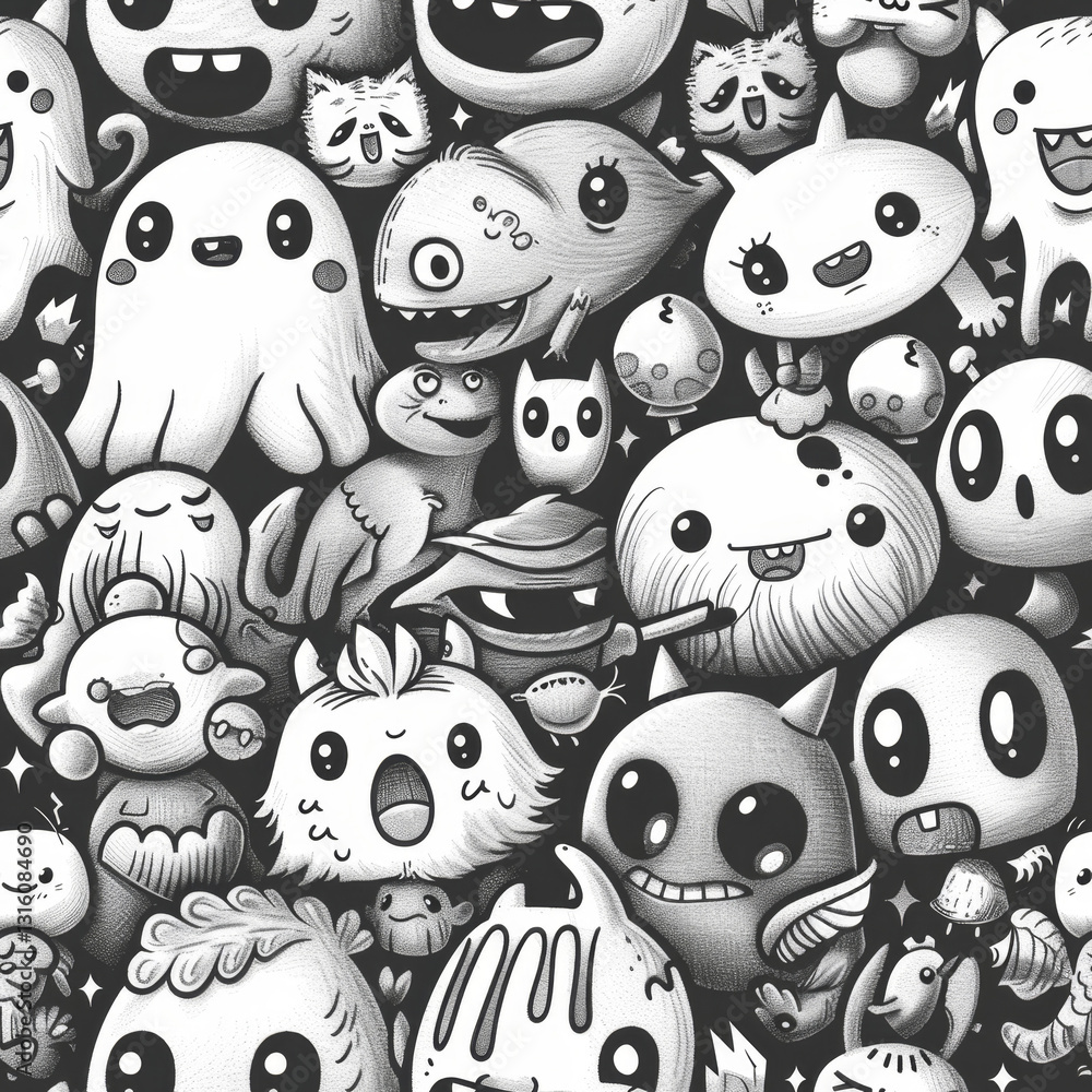 Seamless Cute Doodle Animal Pattern – 100% Tileable Hand-Drawn Illustration Seamless Cute Doodle Animal Pattern – 100% Tileable Hand-Drawn Illustration