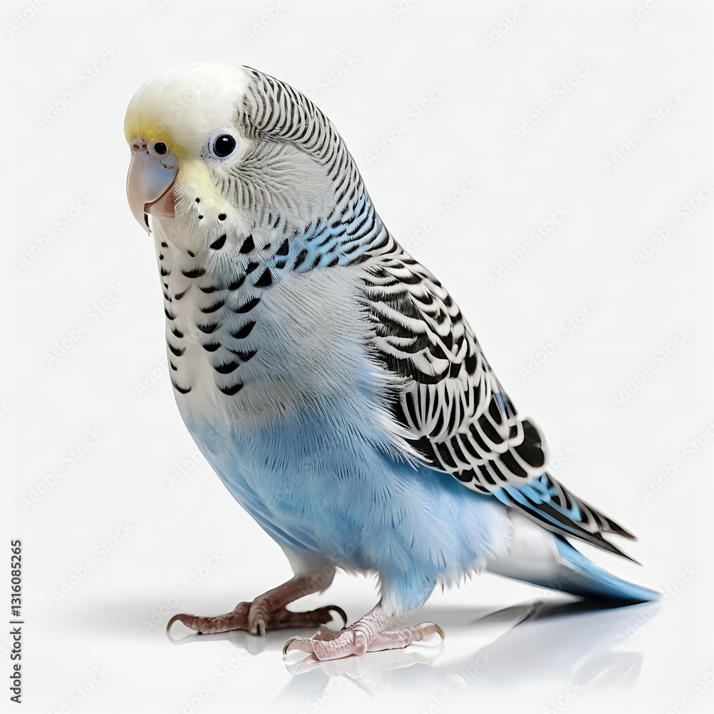 Fototapeta premium Blue and White Budgie Parrot on White Background