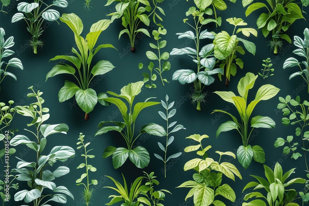 Fototapeta premium Vibrant Green Plant Seamless Pattern for Nature-Themed Background Design