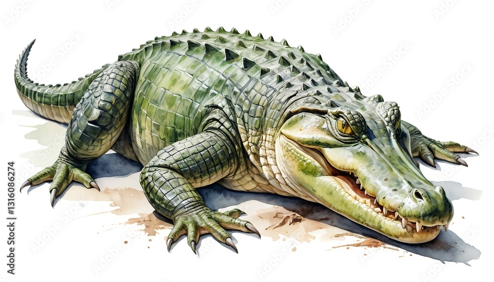 Naklejka premium Green Crocodile Resting on the Bank