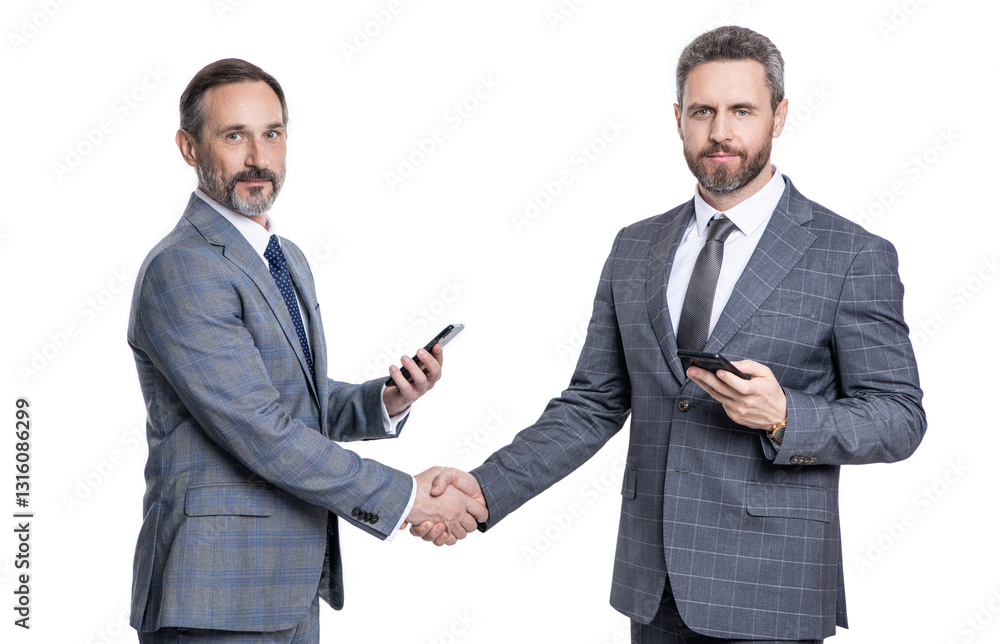 business texting in online blog. online business blogging. business men in suit use phone communication. communication online. businessmen having negotiation on phone isolated on white. handshake business texting in online blog. online business blogging. business men in suit use phone communication. communication online. businessmen having negotiation on phone isolated on white. handshake