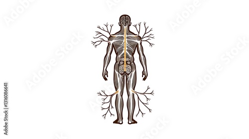 Wallpaper Mural Detailed Anatomical Illustration: Human Nervous System, Posterior View AI Generated Torontodigital.ca